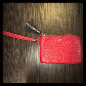 Fossil Wallet Red Leather, gray interior. Tassel